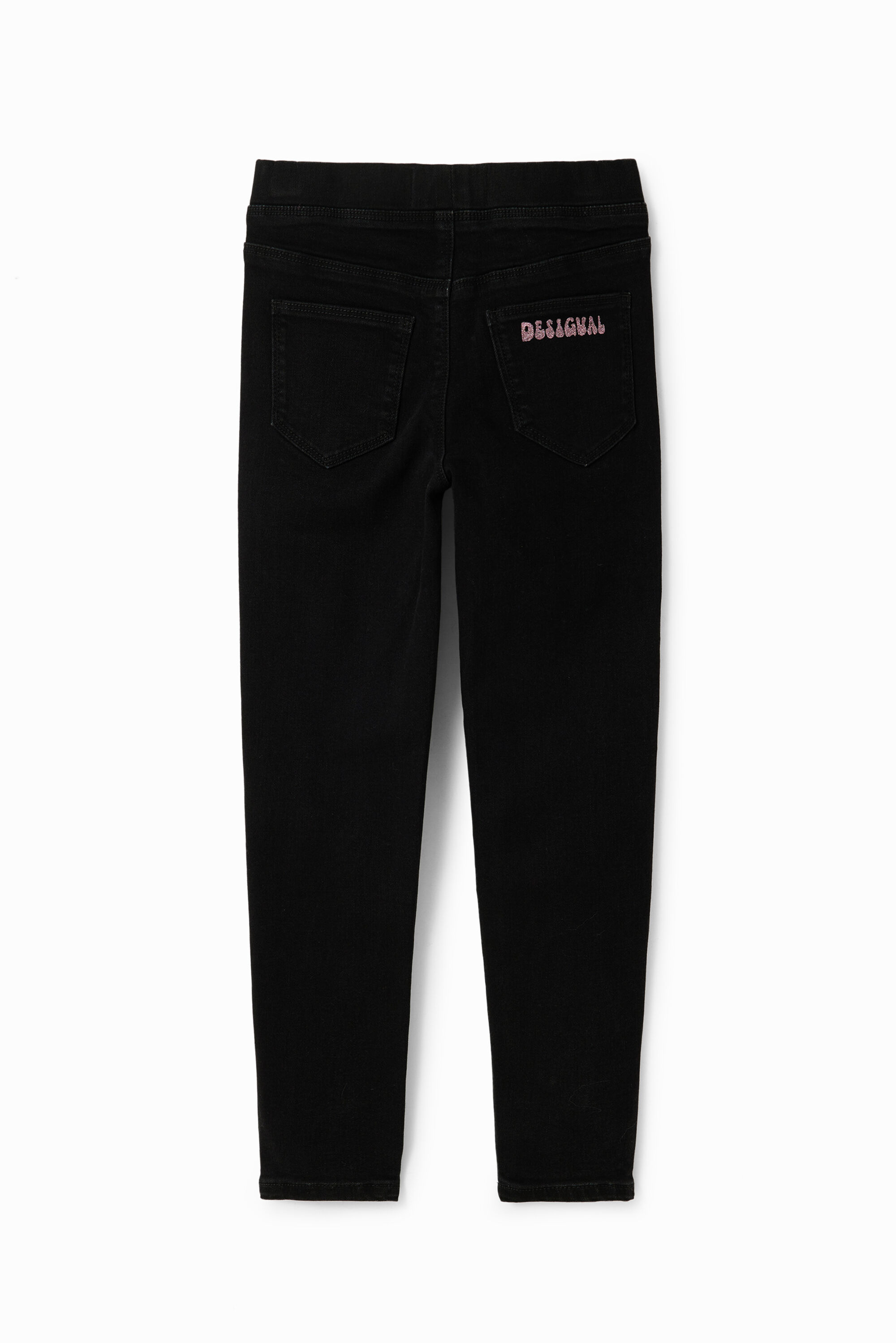 Calças legging jeans com mensagem