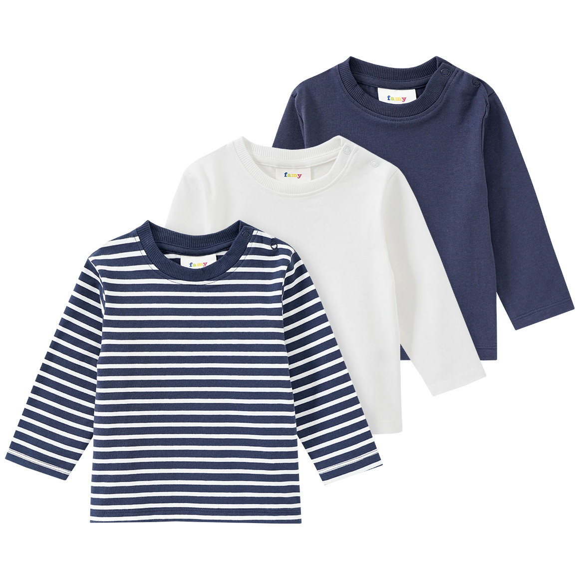 Famy 3 Baby Langarmshirts dunkelblau / weiss