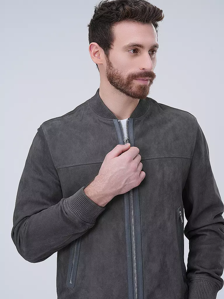 BOSS Lederjacke grau
