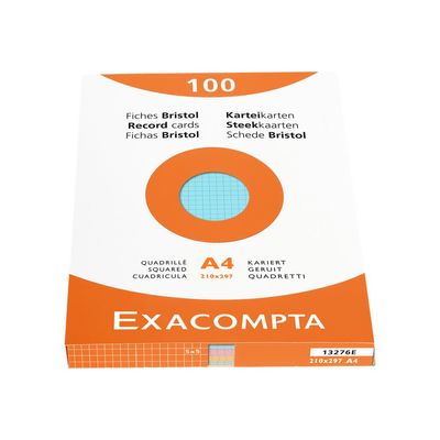 Exacompta - Pack de 100 Fiches Bristol - A4 - petits carreaux - couleurs assorties