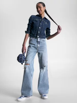 Jaqueta jeans slim fit de lavagem escura