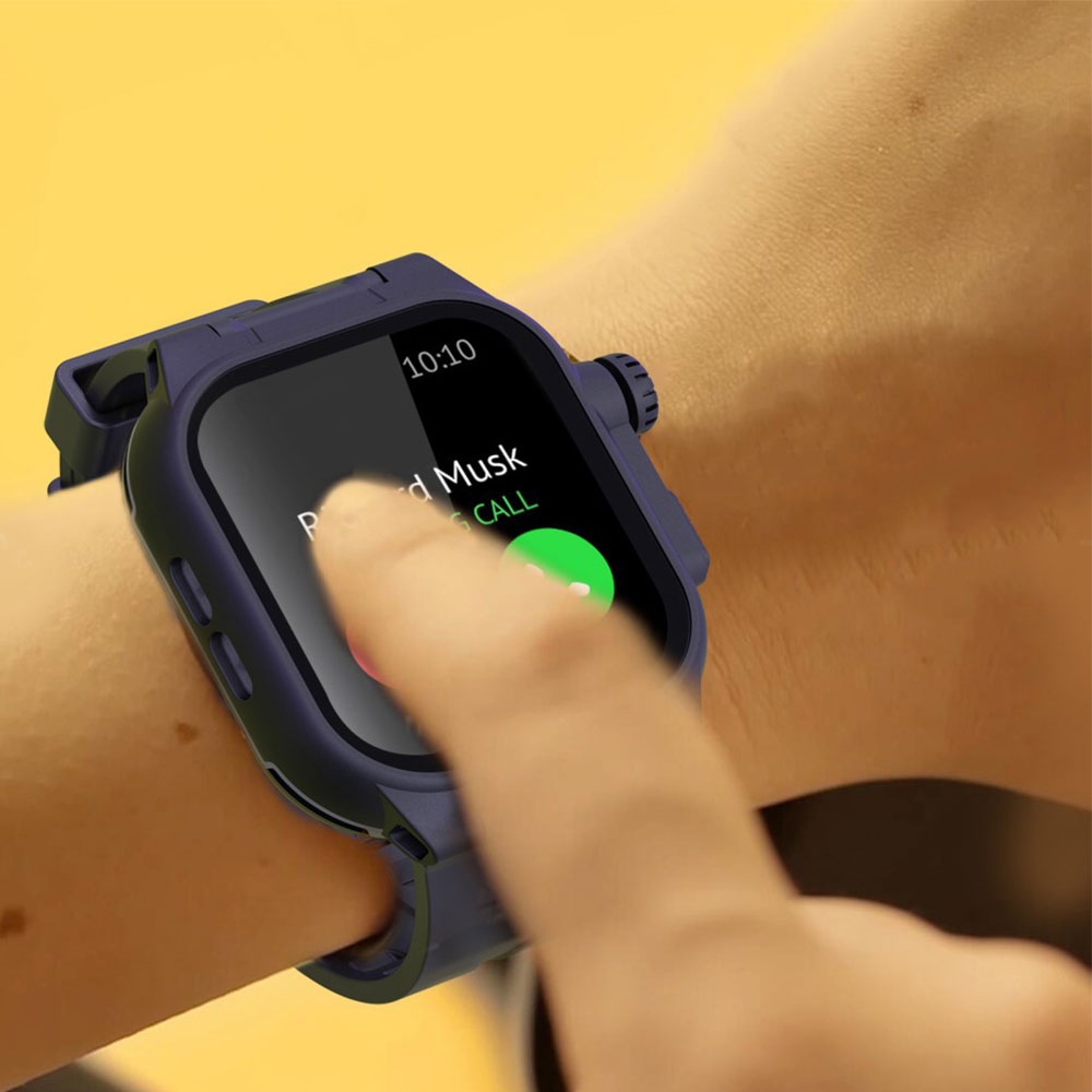 3in1 Apple Watch (41 mm) Wasserfestes Silikon Armband mit Bumper Case   Display Schutz (Gelenkumfang 170-250mm) - Schwarz
