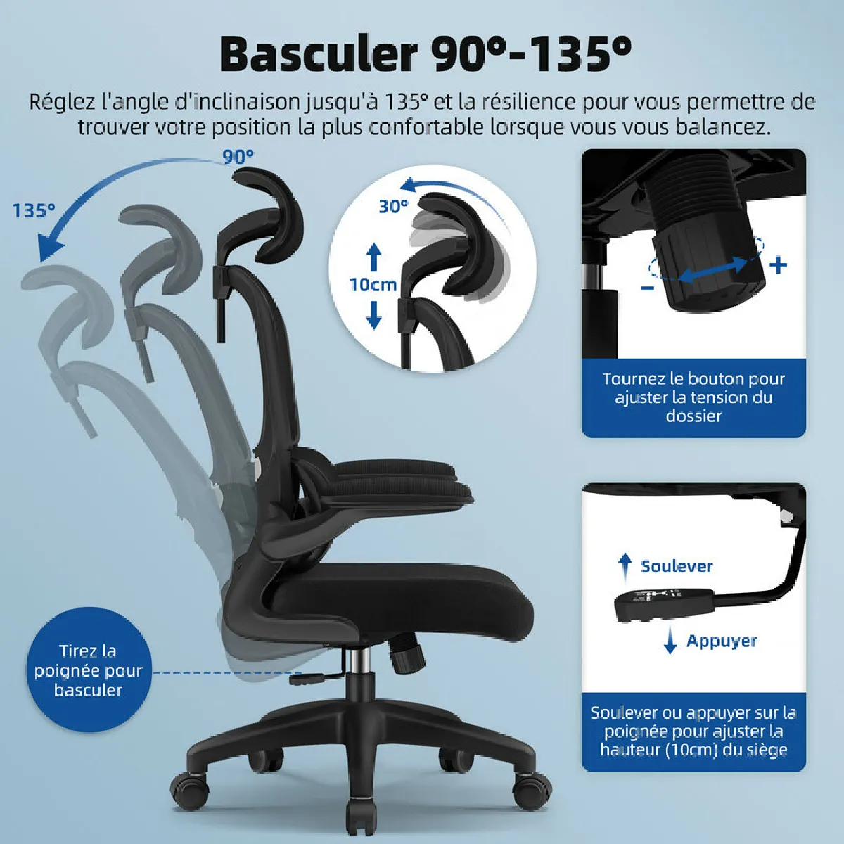 Lexzurn Chaise de bureau - Noir