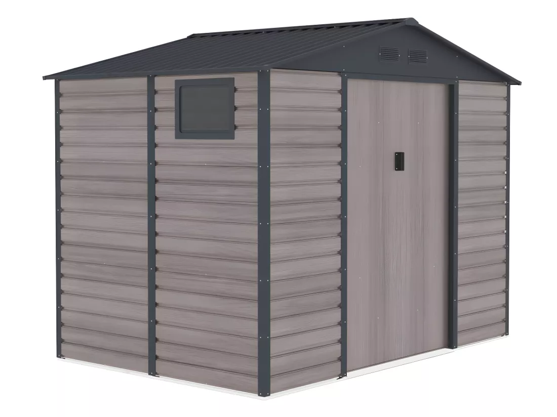 Abri de jardin métal en acier galvanisé effet bois gris 5,40 m² - ADELMO