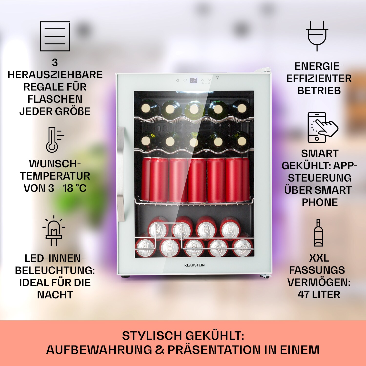 Coachella 60 Kühlschrank 60 Liter WiFi-Funktion Hintergrundbeleuchtung Weiß 60 Liter
