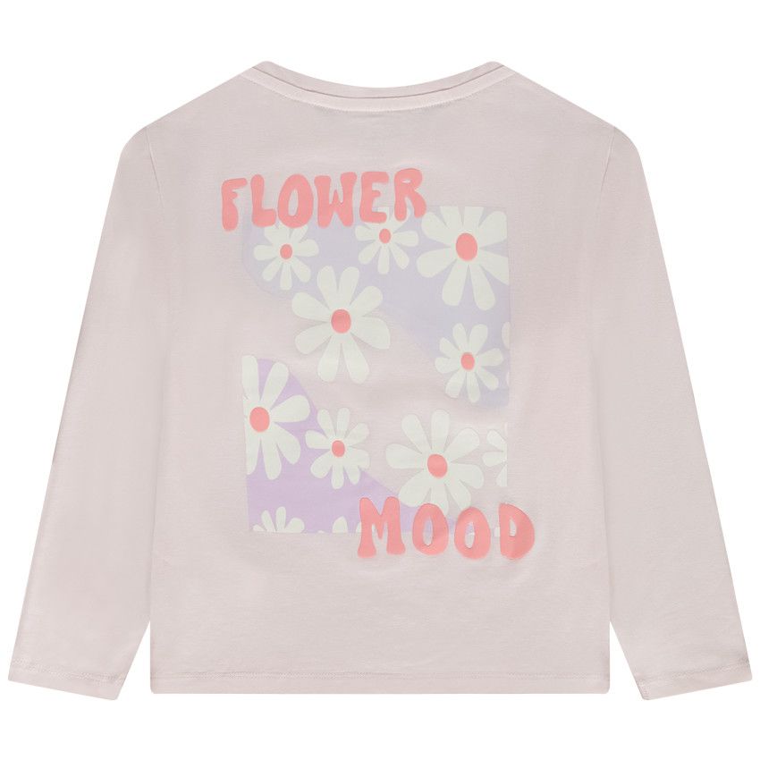 T-shirt manches longues prints face et dos pour fille - Rose