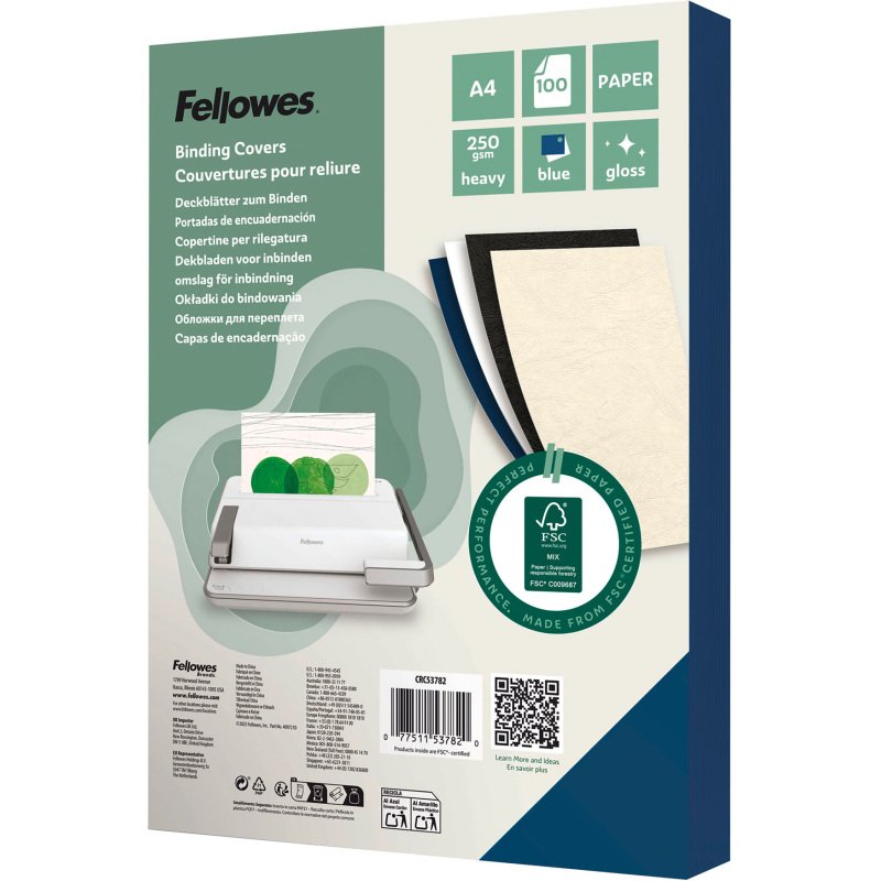 Couverture de reliure carton 250 g Fellowes couleur - Paquet de 100