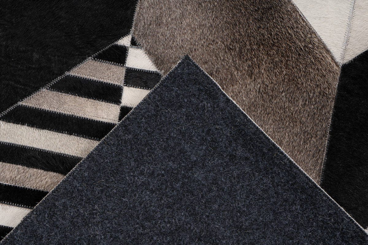Lederteppich LAVIN 400 - schwarz-multi - Patchwork - 80x150 cm