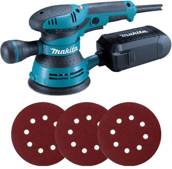 Makita BO5401 Excentrische Schuurmachine -125mm Incl. 3-delige Schuurschijven Set (K80-K120-K180)