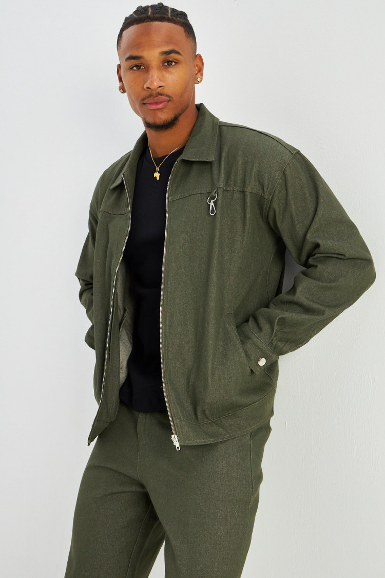 Ensemble 2 pièces veste zippé + pantalon kaki