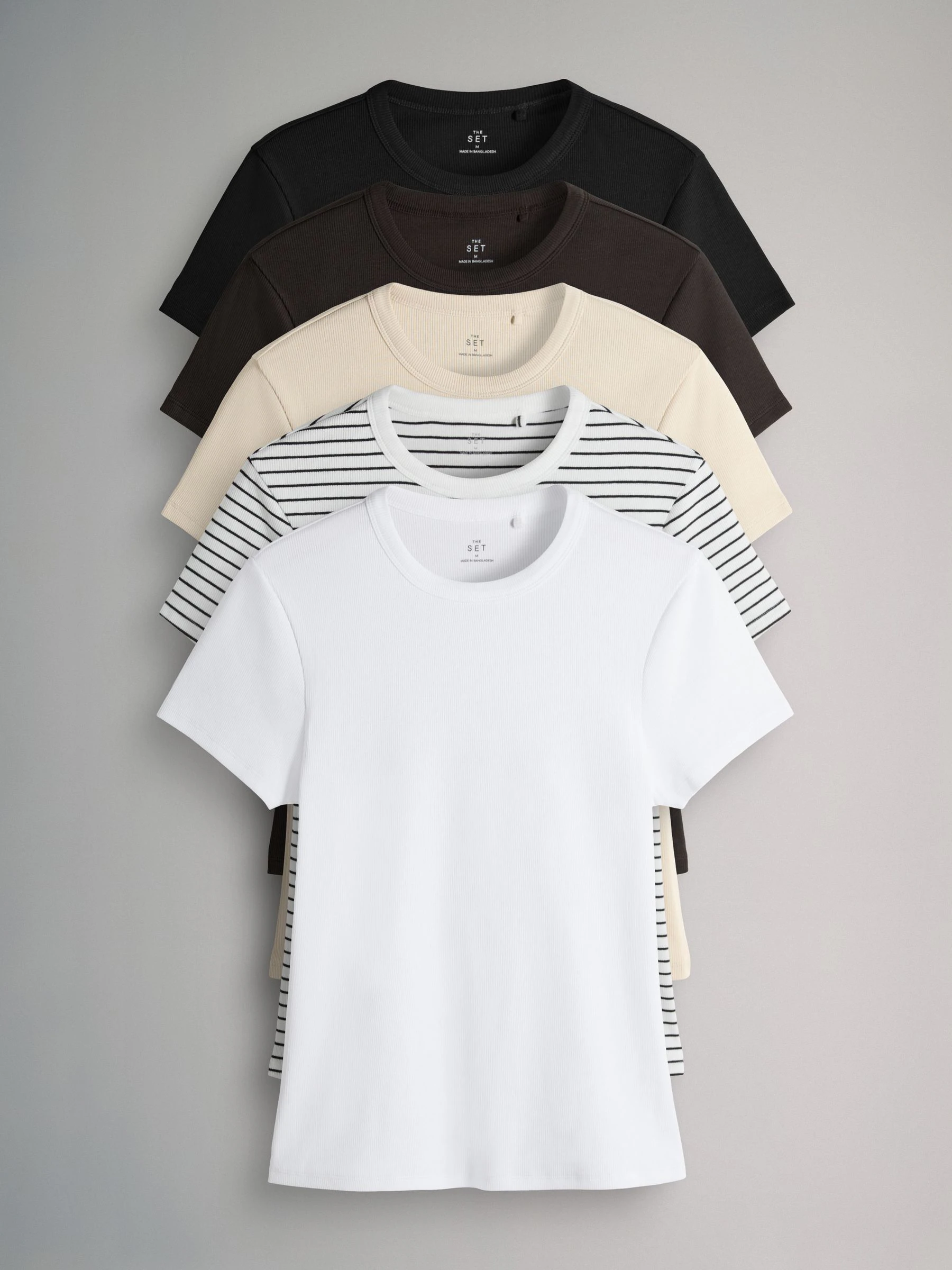 Neutraal - The Set 5 Pack Korte Mouw Geribd T-shirt