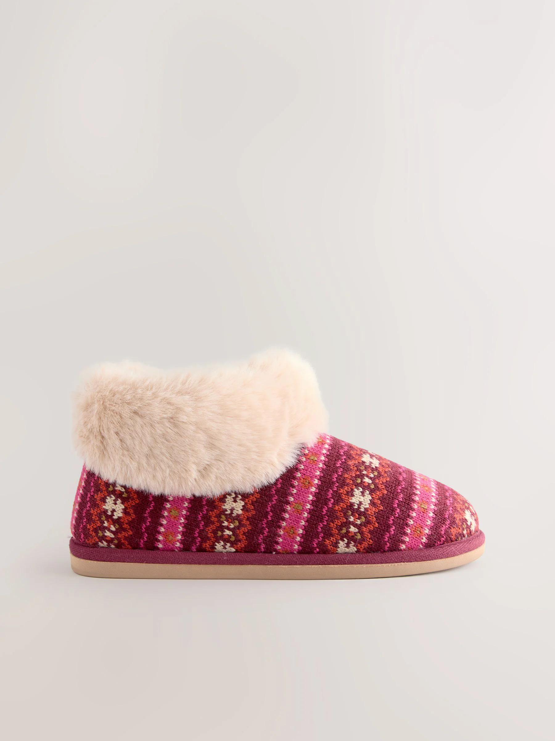 Bessenrood met fairisle - Pantoffellaarzen met imitatiebont