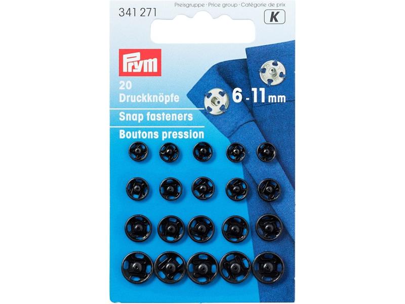 Prym Druckknöpfe Schwarz, 6-11 mm Annähdruckknöpfe für Bekleidung und Accessoires