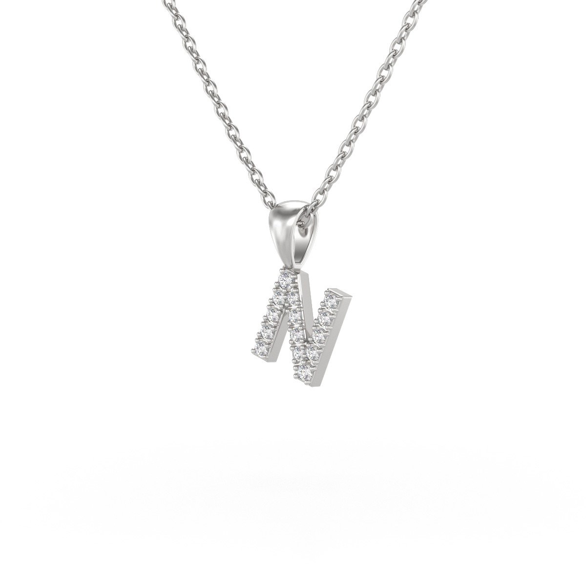 Collier Pendentif ADEN Lettre N Diamant Chaine Argent 925 incluse 0.72grs