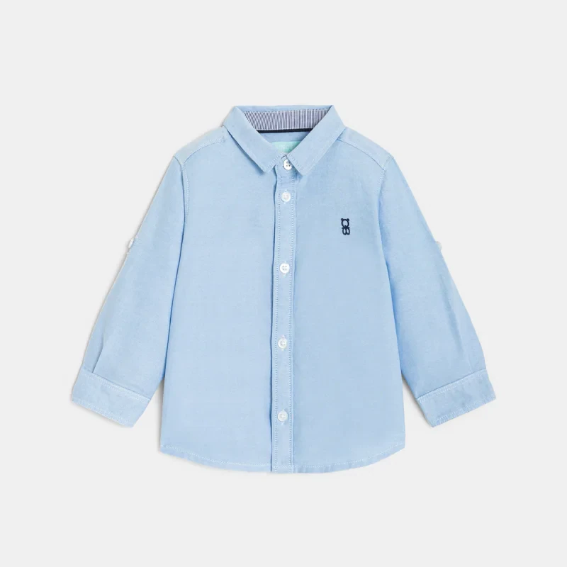 Chemise manches retroussables coton bleu bébé garçon Turquoise