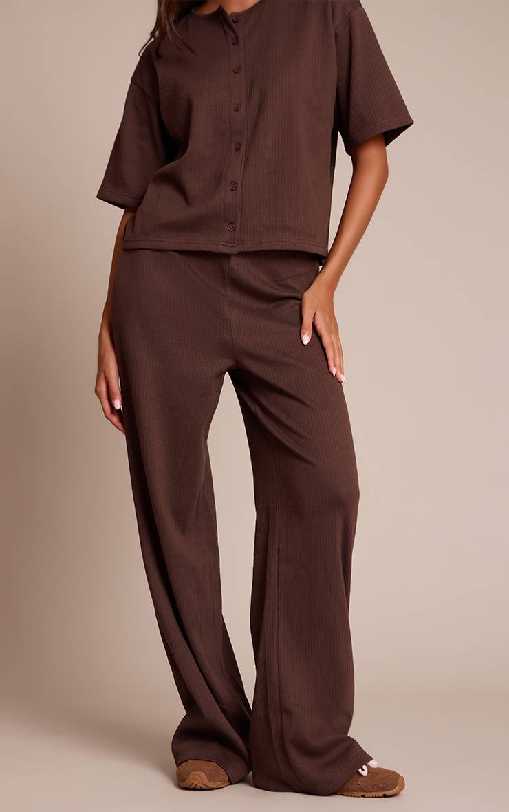 Chocolate Brown Pantalon Large Côtelé À Rayures