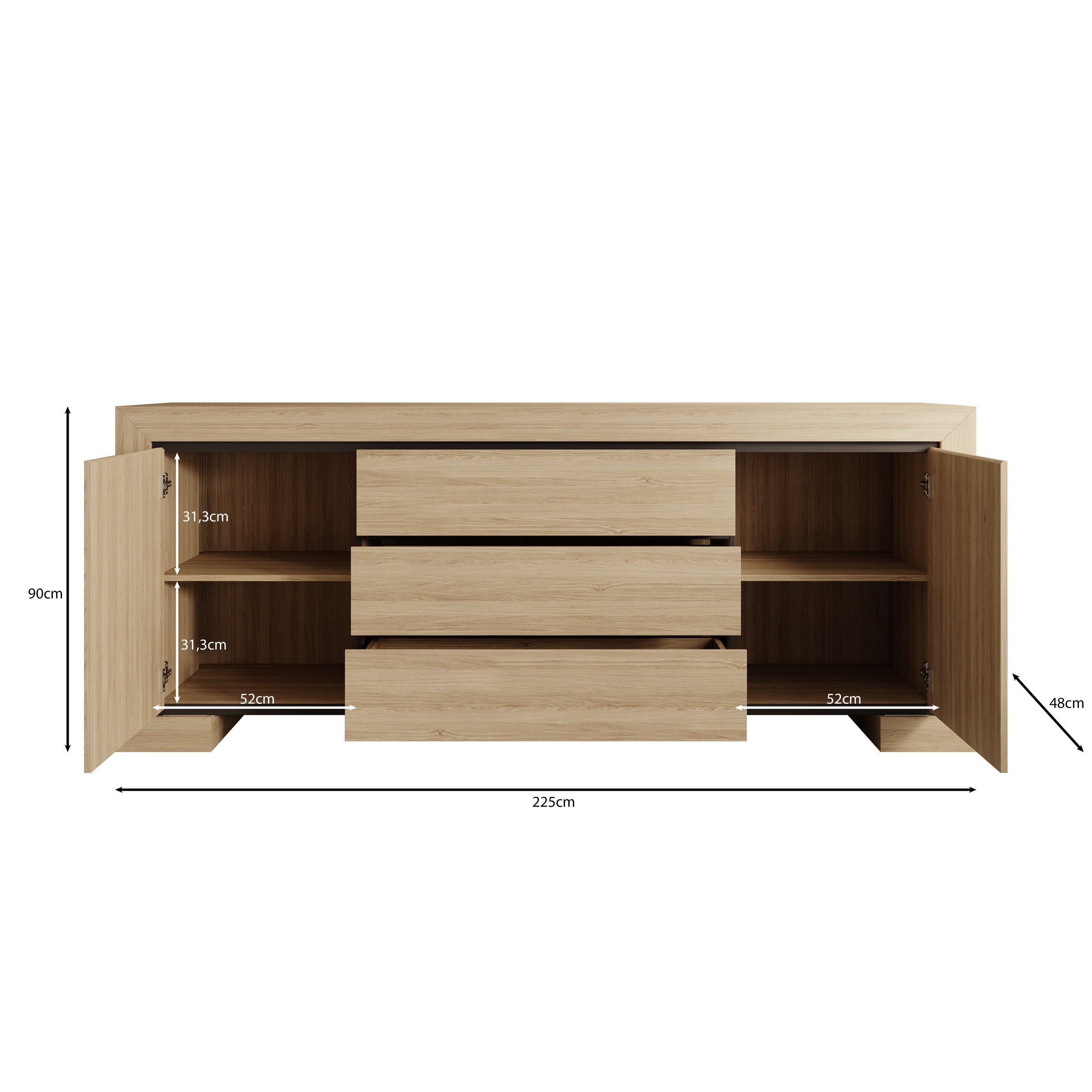 Meubella - Cayuga - Dressoir - Eiken - 225x48x90 cm