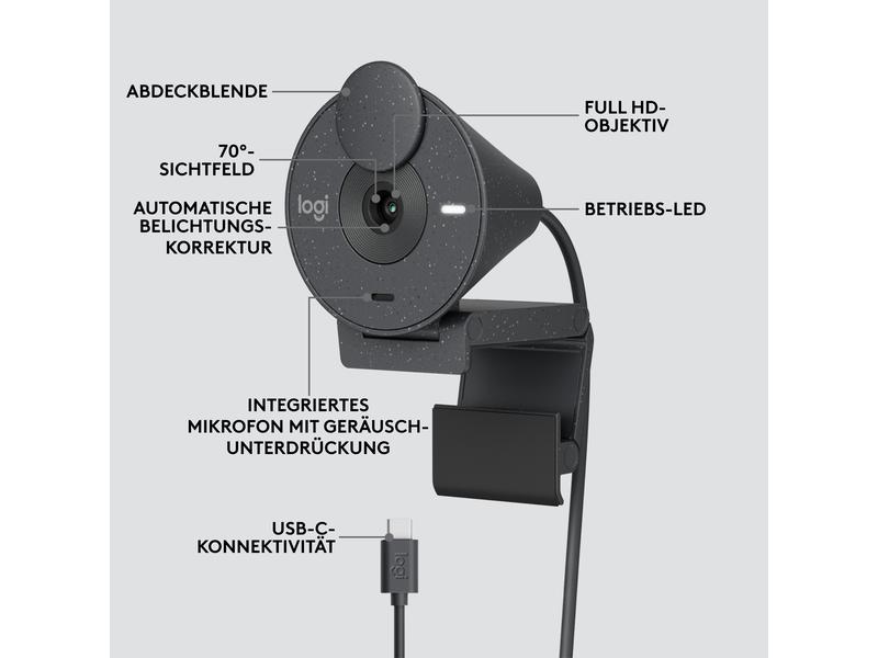Logitech Webcam Brio 300 Graphite Full HD-Webcam mit integrierter Abdeckblende