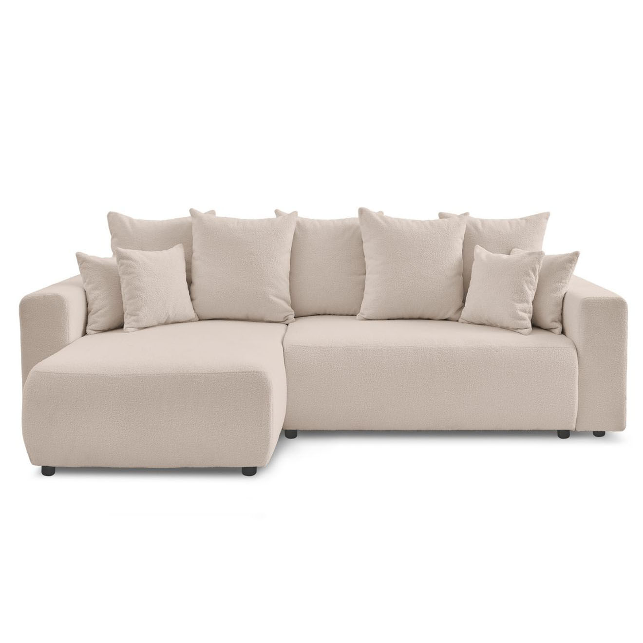 Bobochic Canapé d'angle convertible reversible bouclette Envy beige - 282x153x95 cm