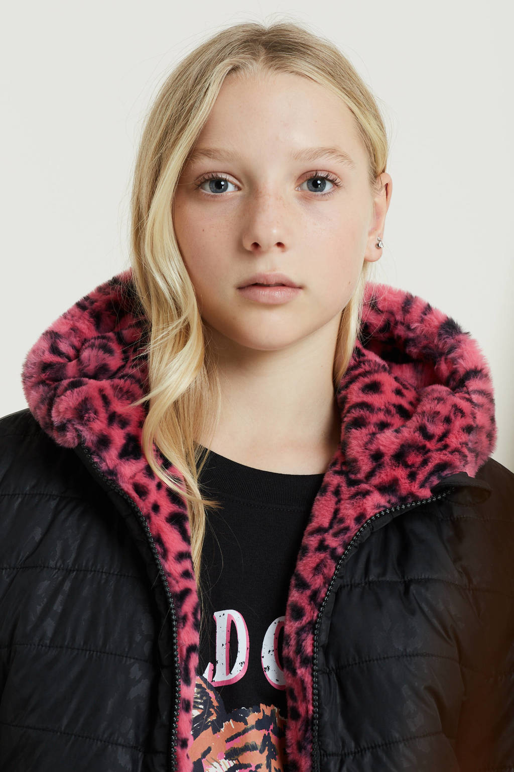 anytime reversible winterjas roze/zwart