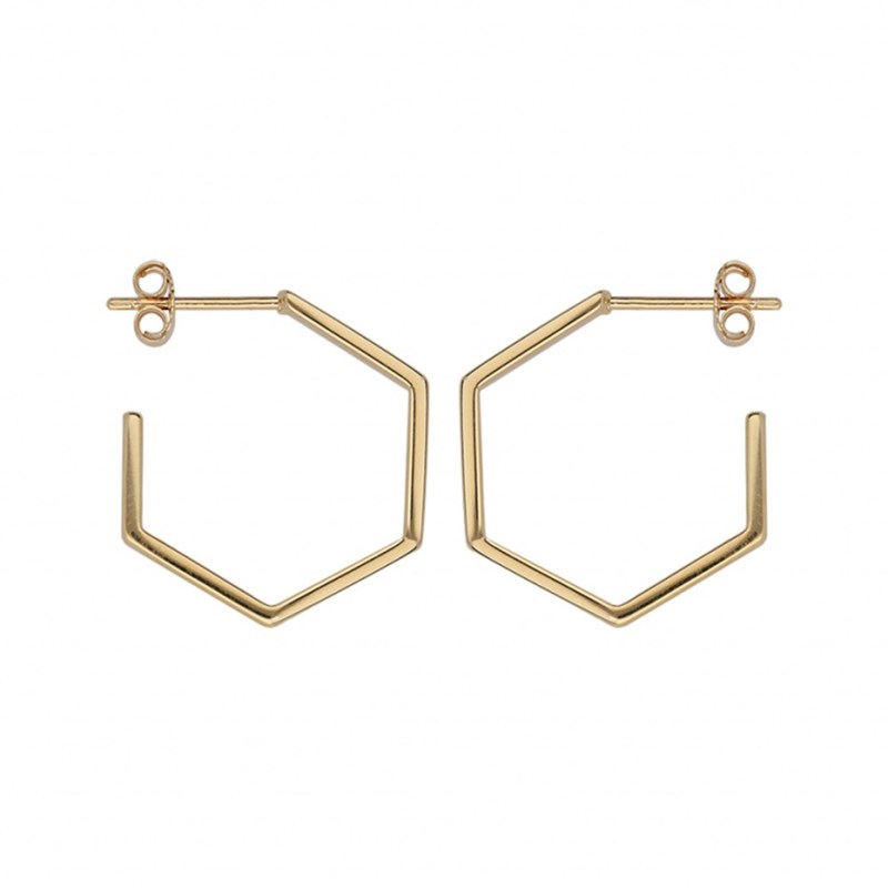 Boucles d'oreilles Créoles femme Forme hexagonal Plaqué or - Petit modele