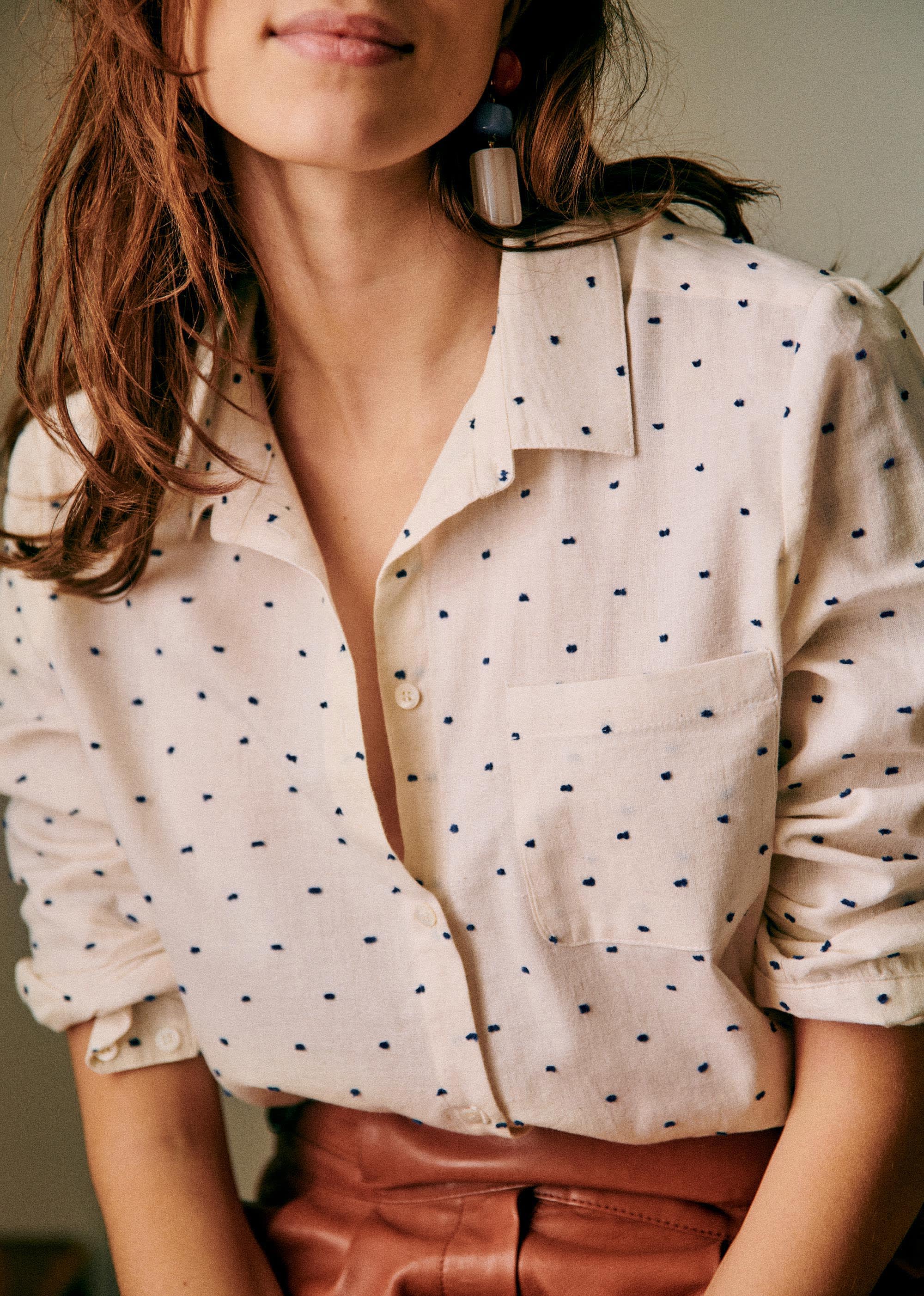 Chemise Tomboy - Plumetis Ecru Bleu - E-SHOP/CHEMISES & BLOUSES 5905271