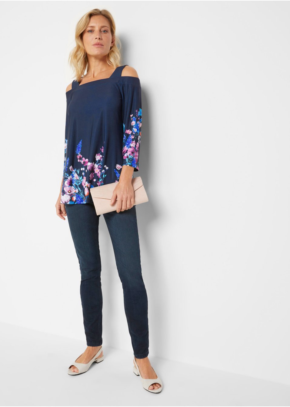 T-shirt à épaules dénudées et imprimé floral