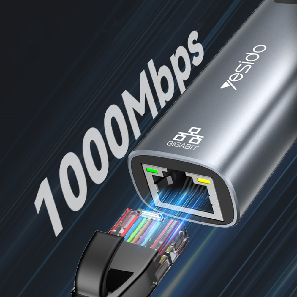 USB C / USB A auf Gigabit Ethernet LAN RJ45 Netzwerkanschluss Adapter (1000Mbit/s) - Grau