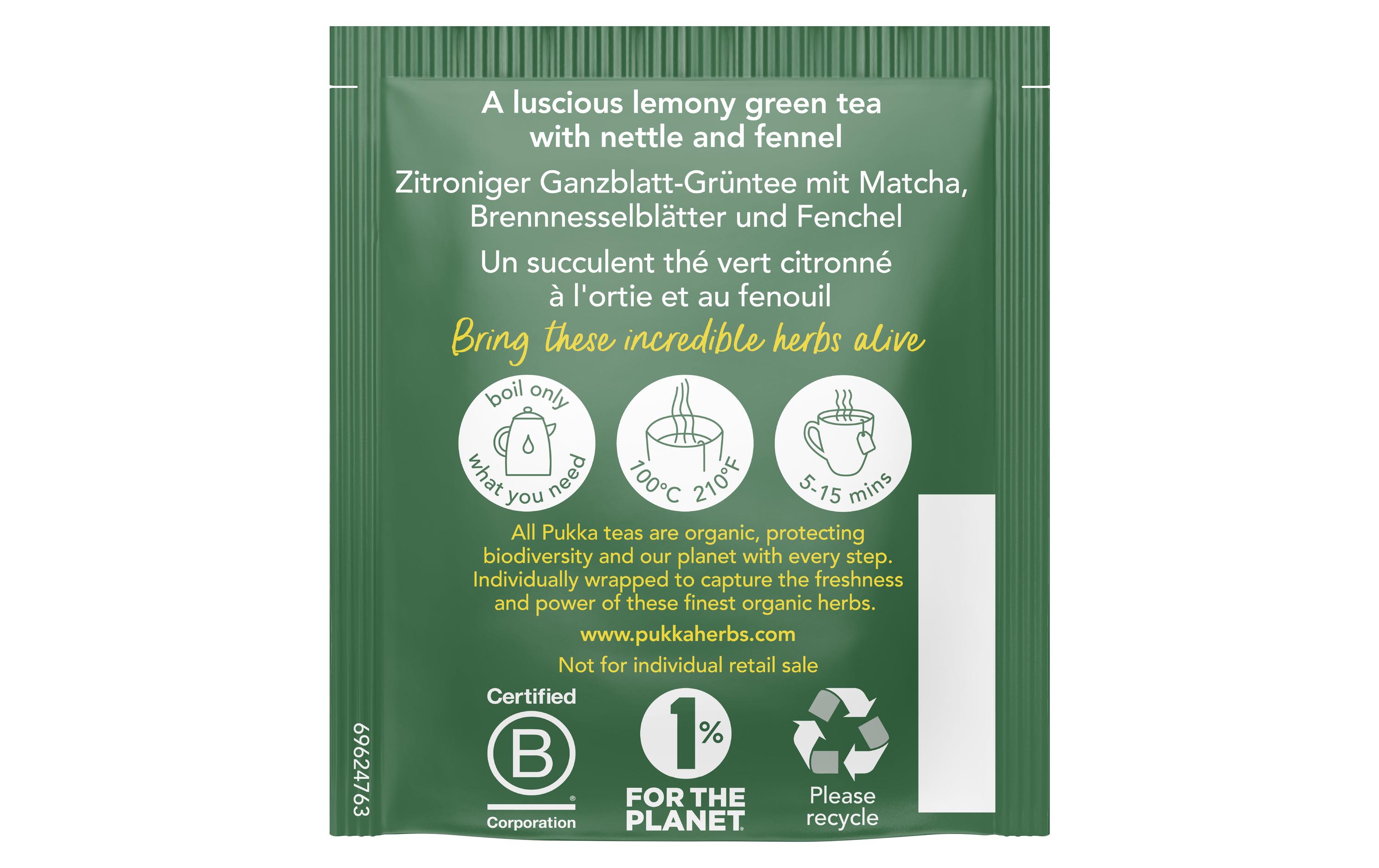 Teebeutel Clean Matcha Green Bio-Tee 20 StückBio-Ganzblatt-Grüntee