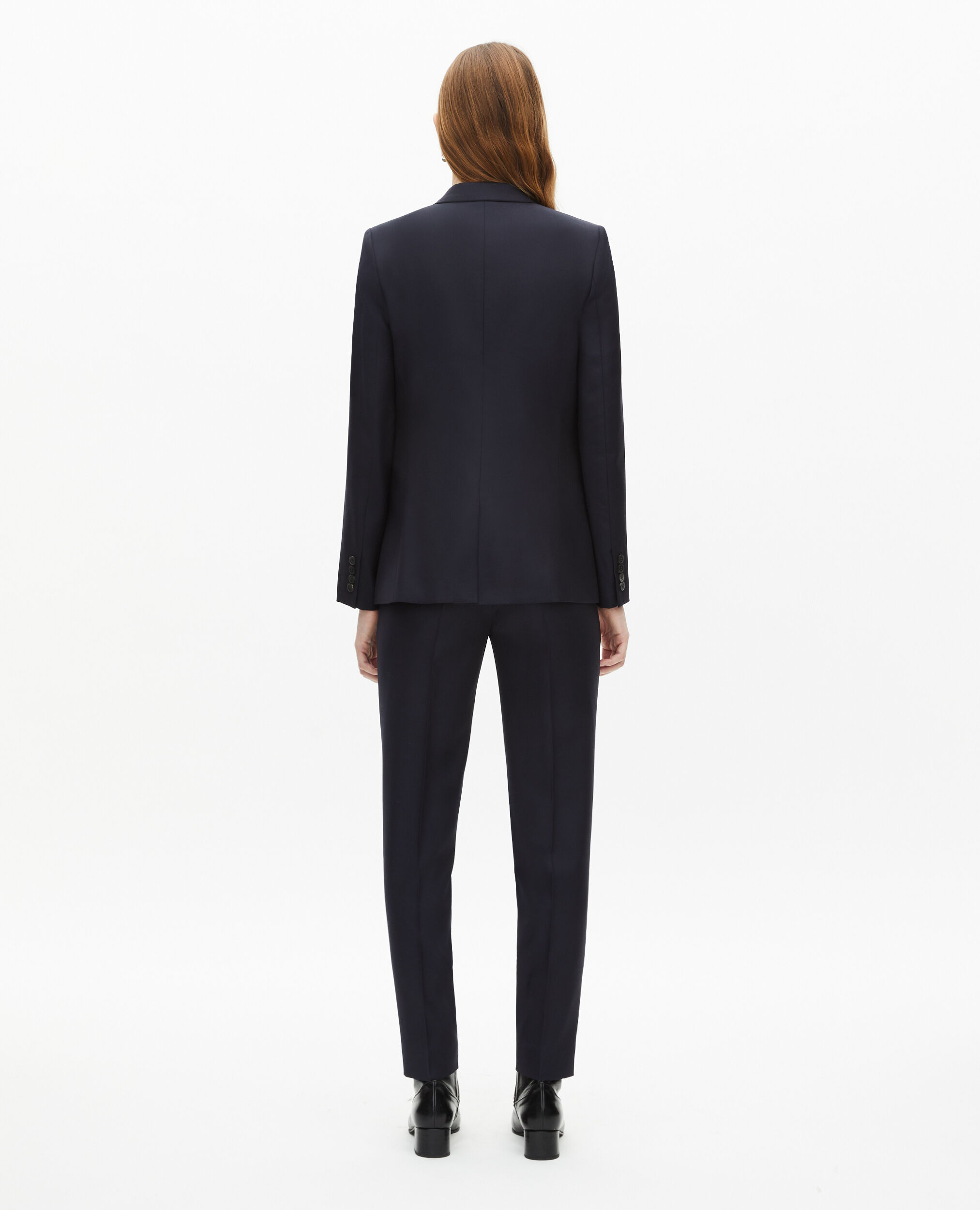 Veste tailleur en laine coupe cintrée bleu marine