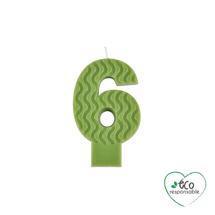 BOUGIE ANNIVERSAIRE CHIFFRE 6 CIRE D ABEILLE H.8CM VERT