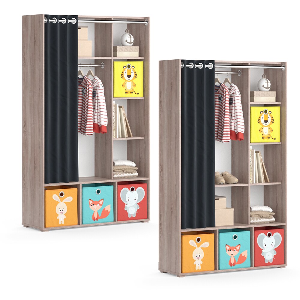 Vicco Kinderkleiderschrank Kinderzimmerschrank Kindergarderobe Luigi Sonoma Faltbox 106 x 178 cm modern Schrankregal Jugendzimmerschrank Organizer Vorhang Kleiderstange Fächer Aufbewahrung Spielzeugablage
