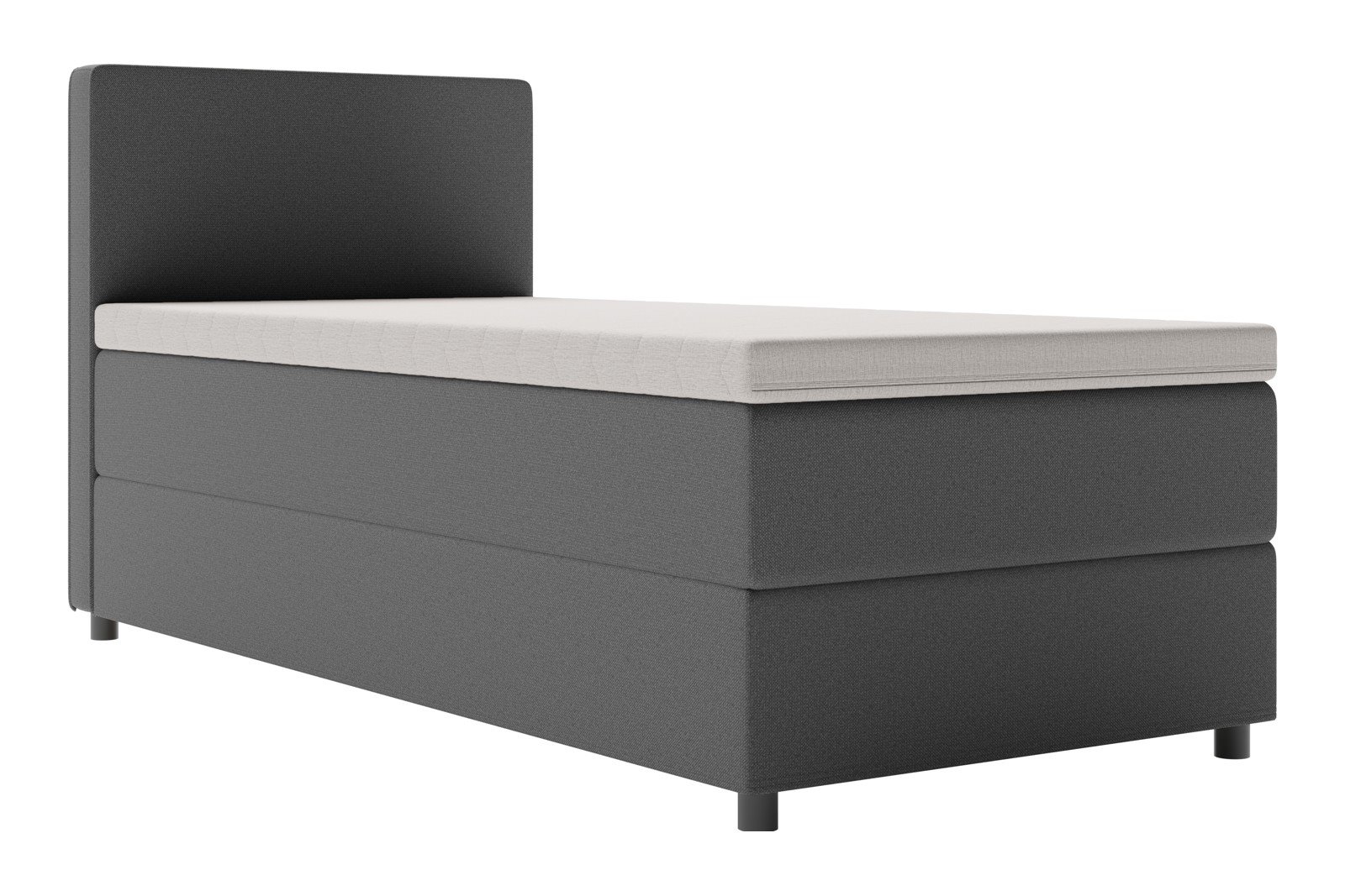 Premium 10 oppbevaringsseng 90x200 cm Magasinseng med oppbevaring, åpnes fra siden. I tekstil terranova 9 grå, med fast fasthetsgrad og premium 10 overmadrass,sorte ben. Sengegavl selges separat.