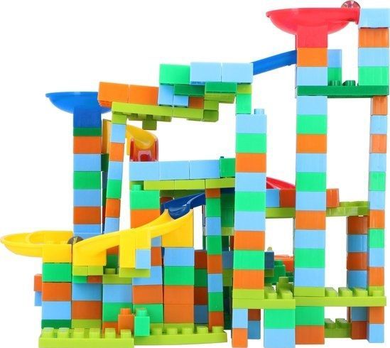 Eddy Toys Knikkerbaan - 388-Delig - met Knikkers - Kunststof - Roo - Gee - Groe - Blau - Oranje