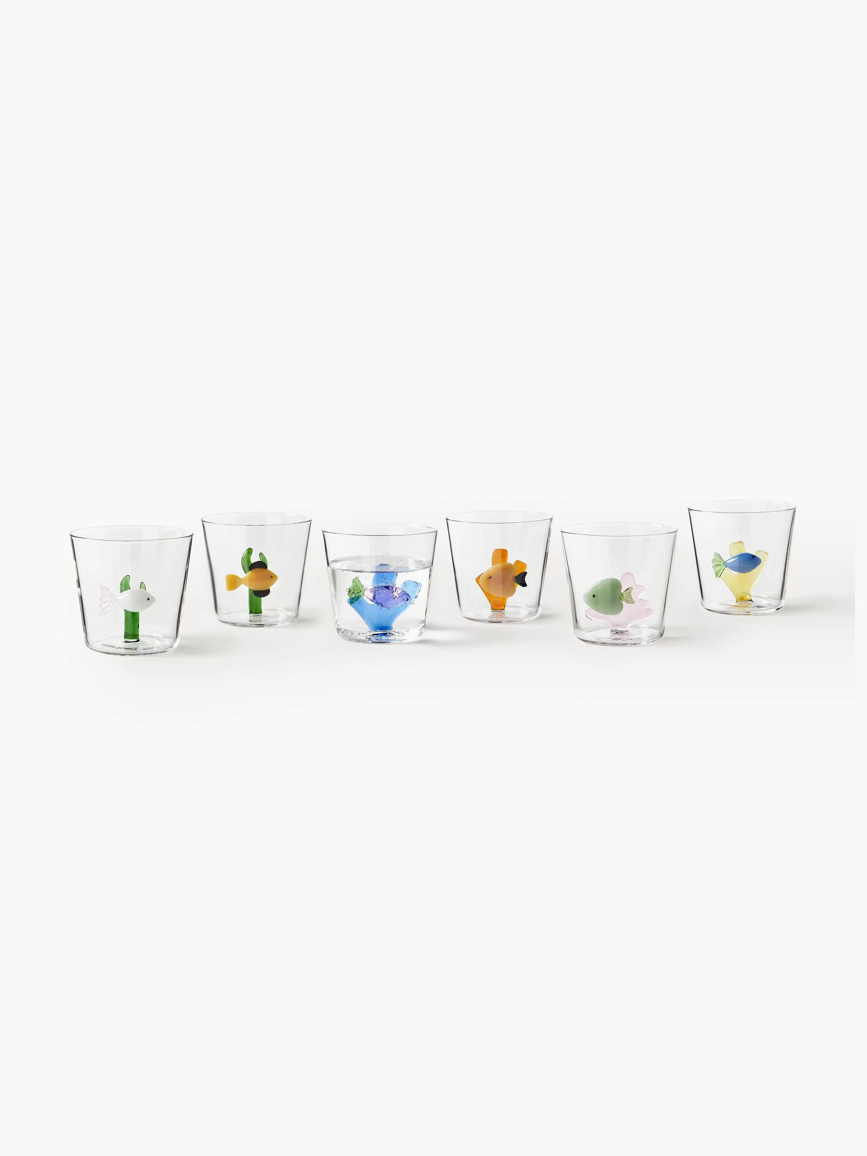 Handgemaakte waterglazen Marine Garden, 6 stuks