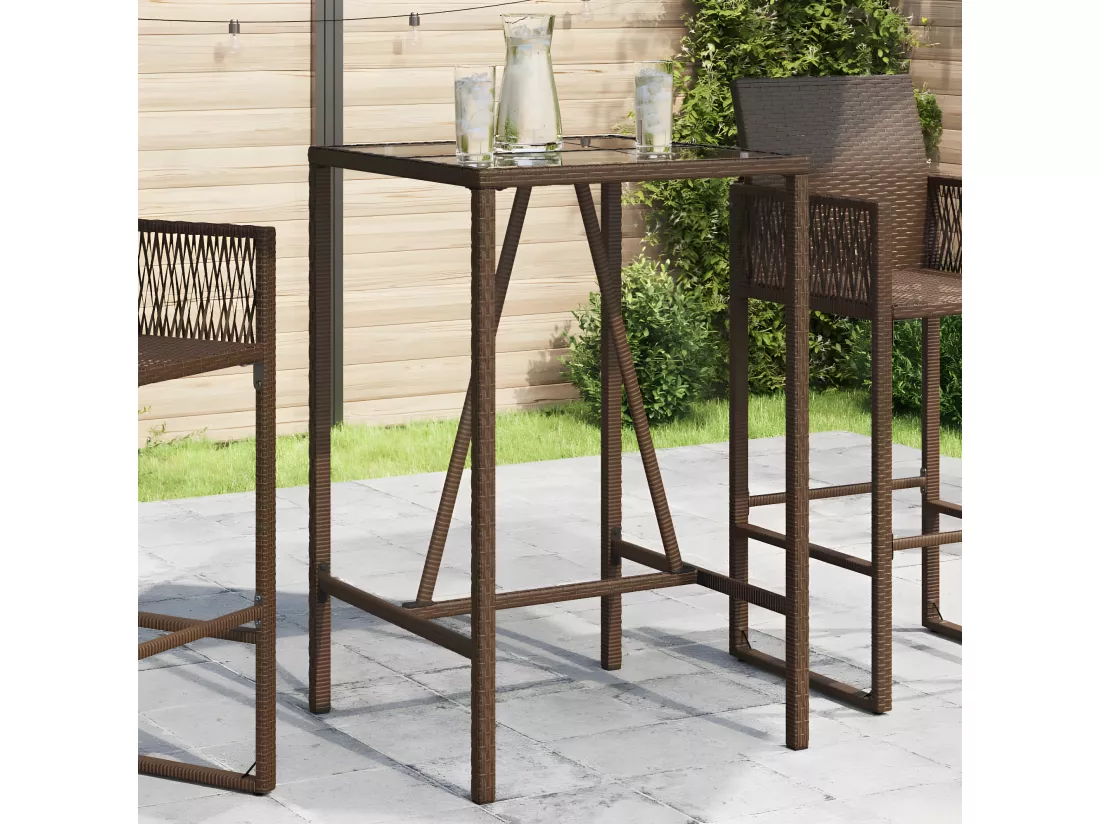 Prolenta Premium - Table de bar d’extérieur marron 70x70x110 cm résine tressée