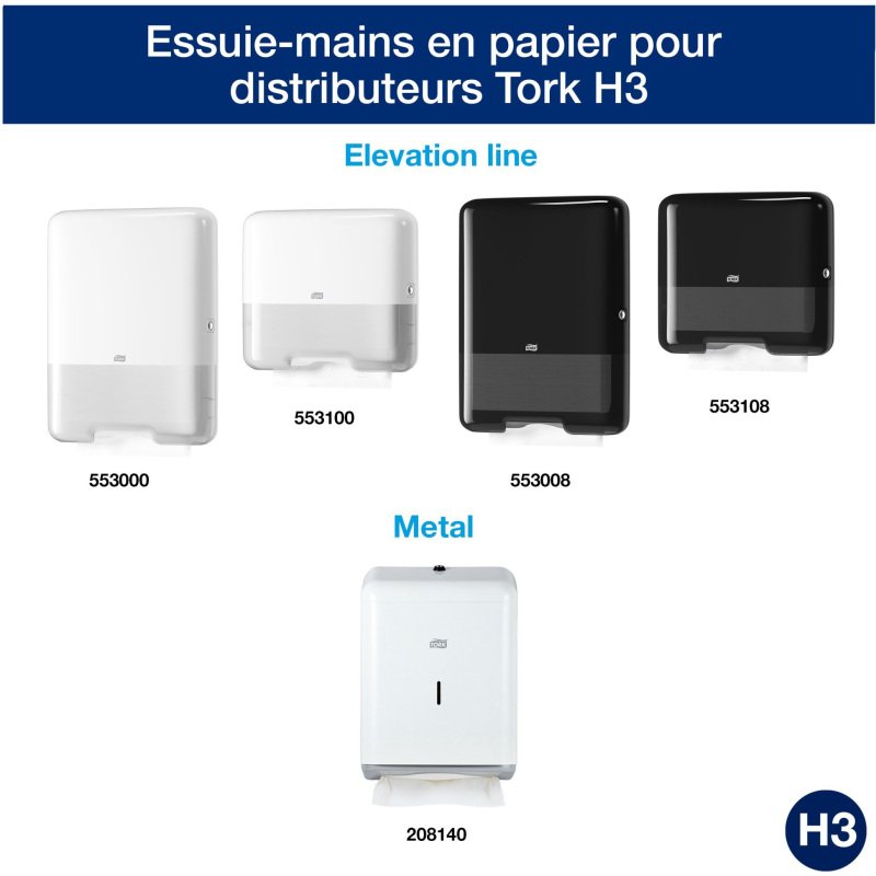 Essuie-mains pliage enchevêtré Tork H3 Premium doux- Carton de 3000
