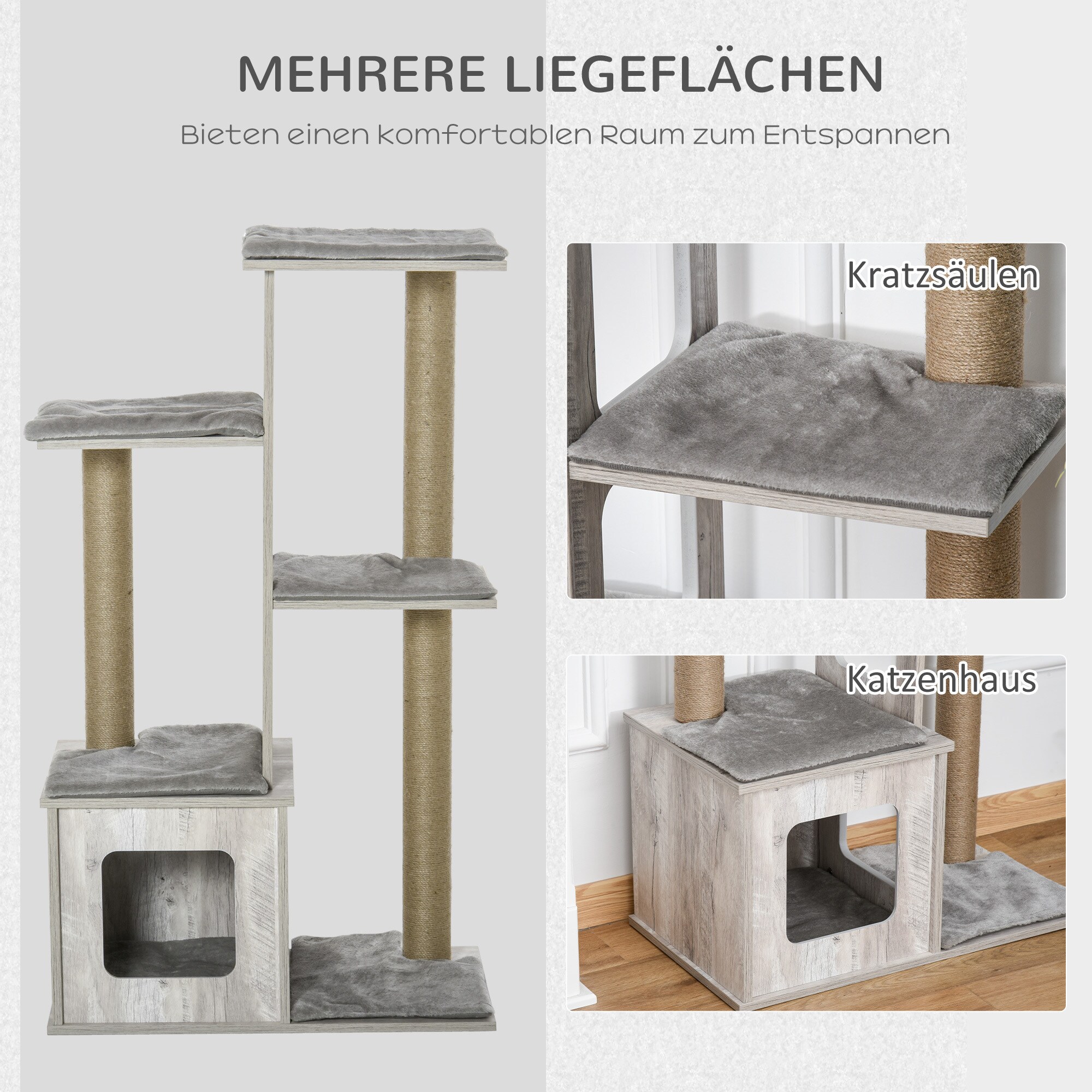 PawHut Katzenbaum 4-stöckig grau 67 x 38,5 x 114 cm (BxTxH)