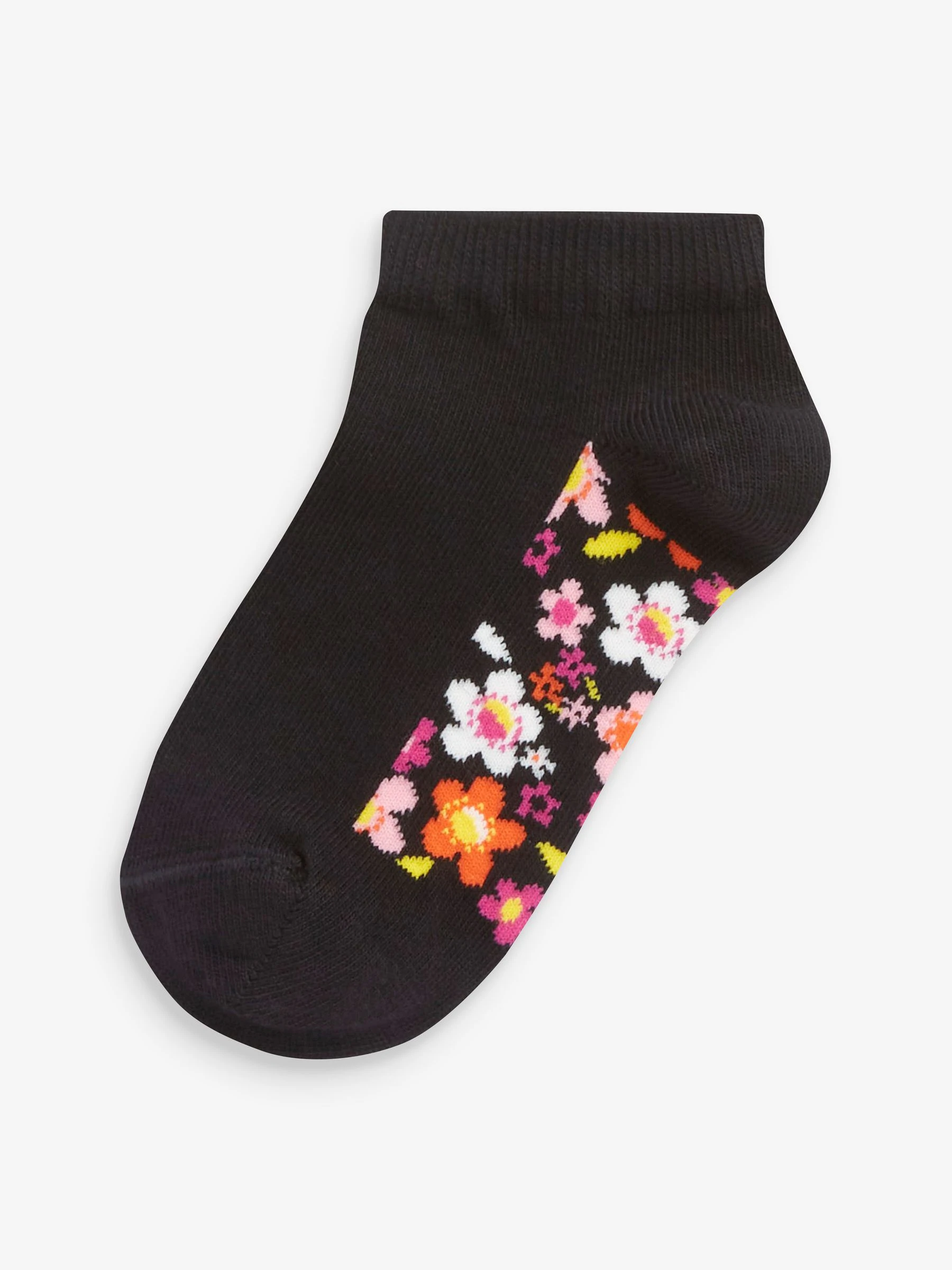 Zwart bloemenprint - 5 paar katoenrijke sneakersokken met voetbed