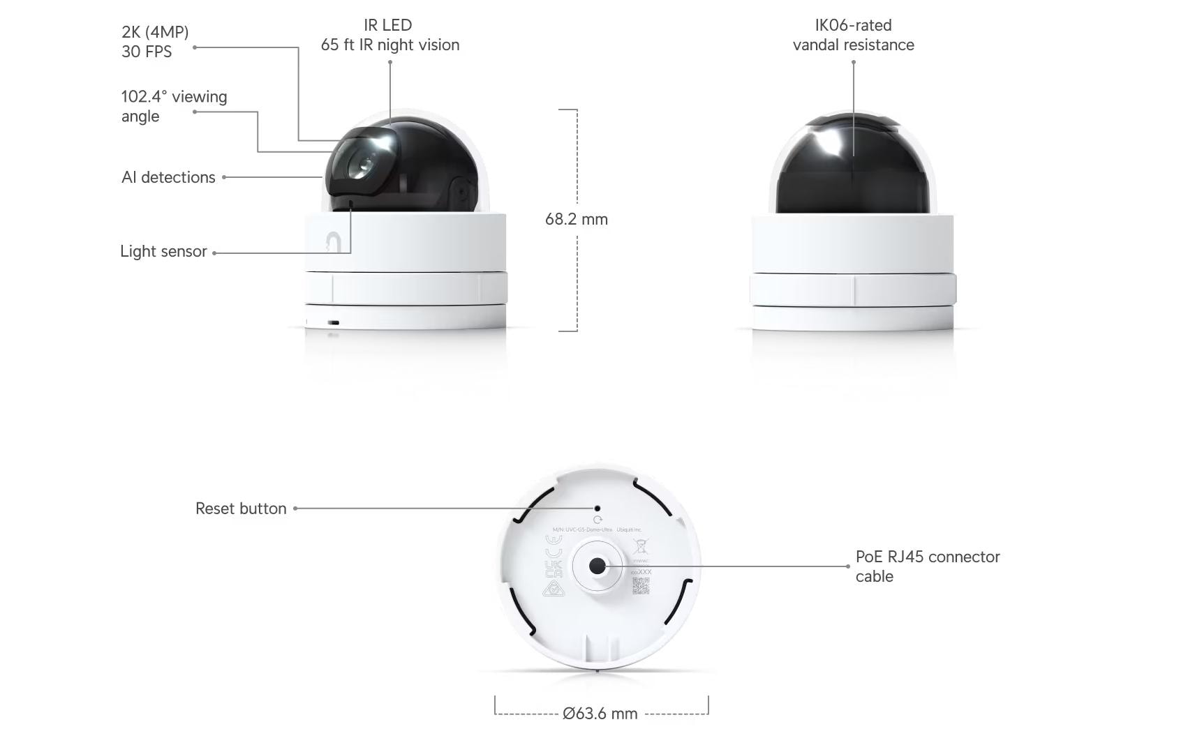 Netzwerkkamera UVC-G5-Dome-Ultra WeissUltrakompakte und manipulationssichere 2K-HD-PoE-Kamera mit Nachtsichtfunktion für die Sicherheit in Innenräumen