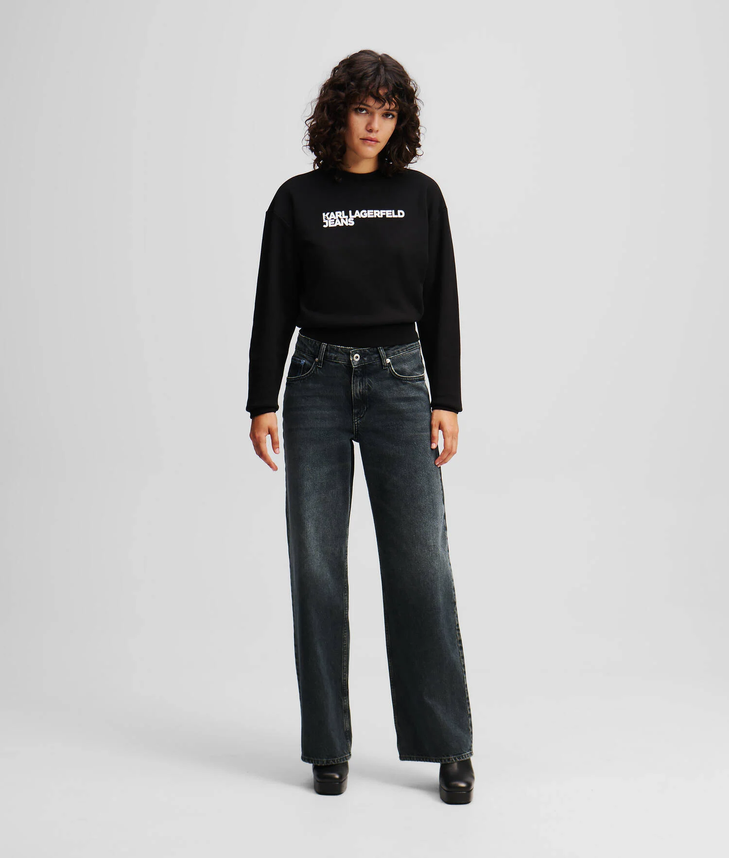 JEAN DÉCONTRACTÉ TAILLE MI-HAUTE - Bleu délavé Noir