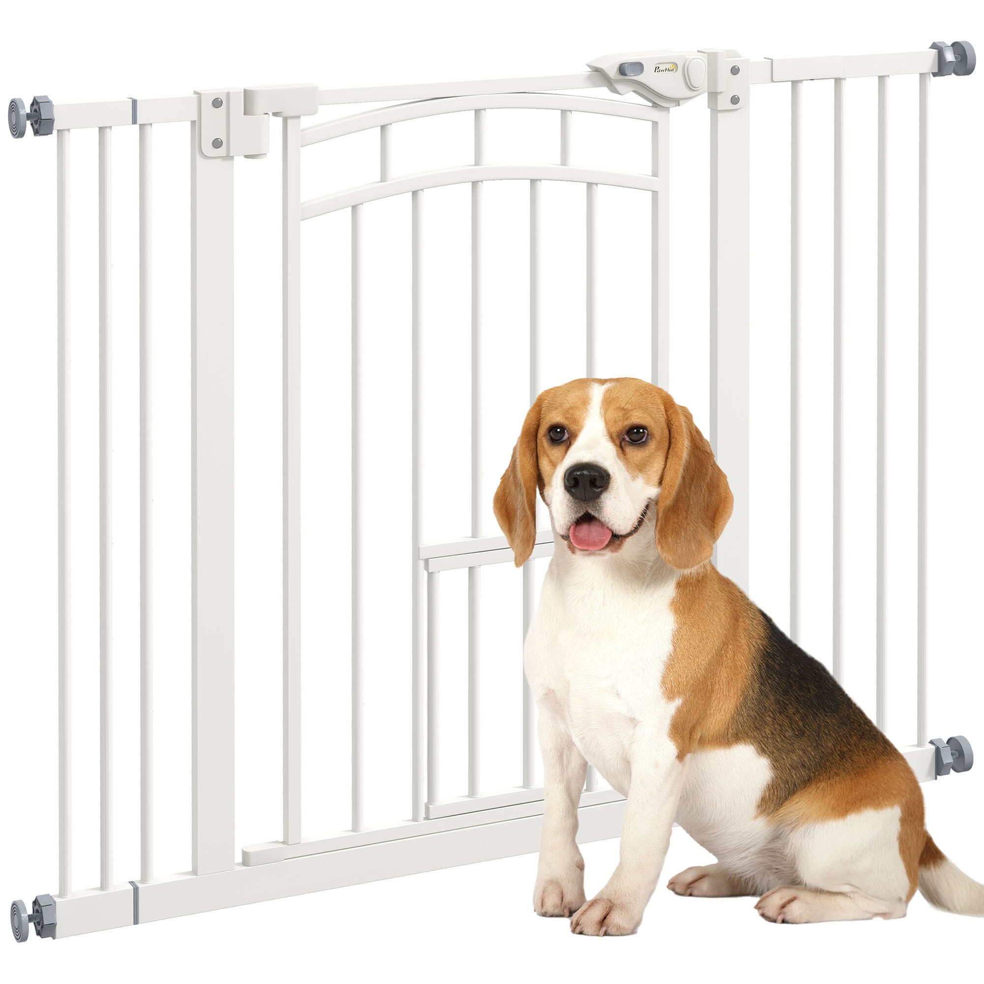 PawHut Türschutzgitter mit einer Katzentür weiß 74-100L x 4B x 76H cm