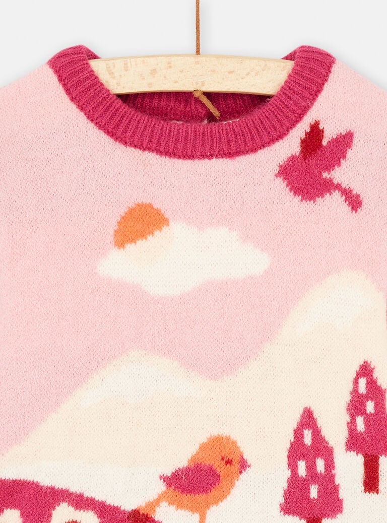 Pull rose à motif nature
