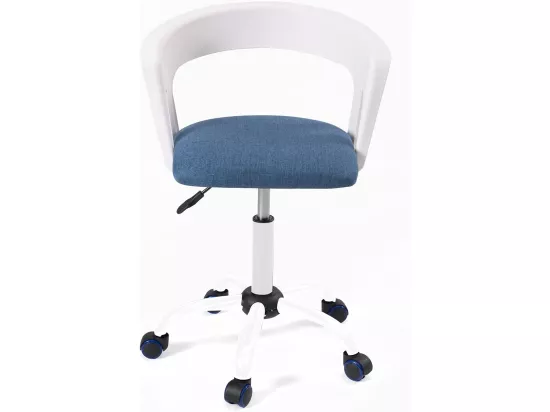 Chaise bureau roulettes accoudoir assise rembourée hauteur réglable pivotant AYA (blanc-bleu)