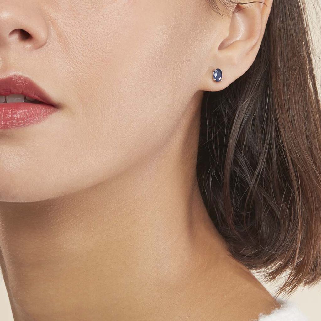 Boucles D'oreilles Puces Ovale Or Blanc Saphir
