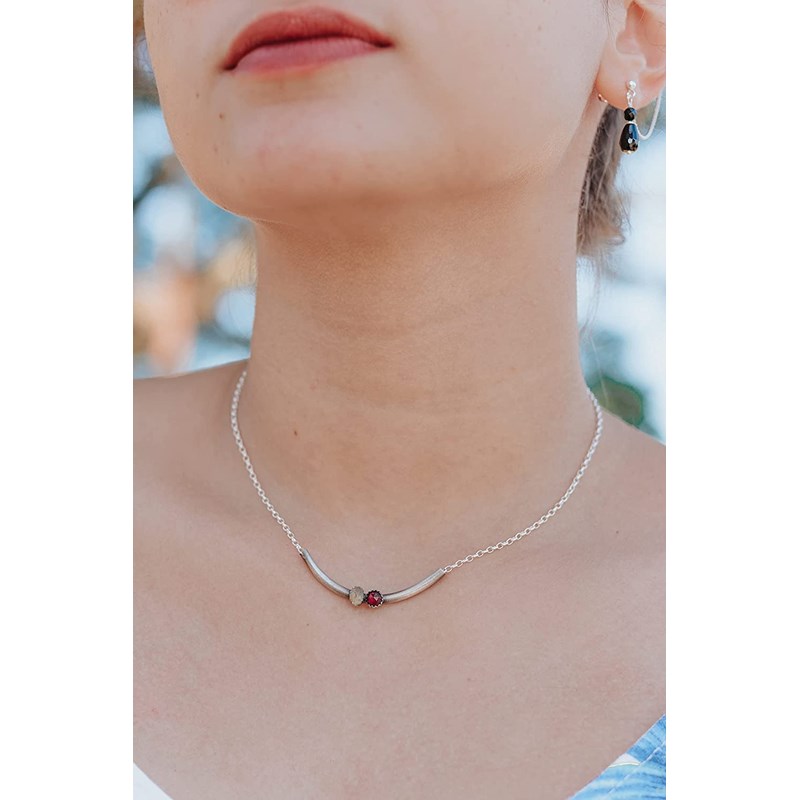 Collier Duo Grenat Et Labradorite Argent 925
