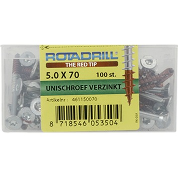 Rotadrill schroef universeel platkop torx verzinkt 5.0x70 mm 100 stuks