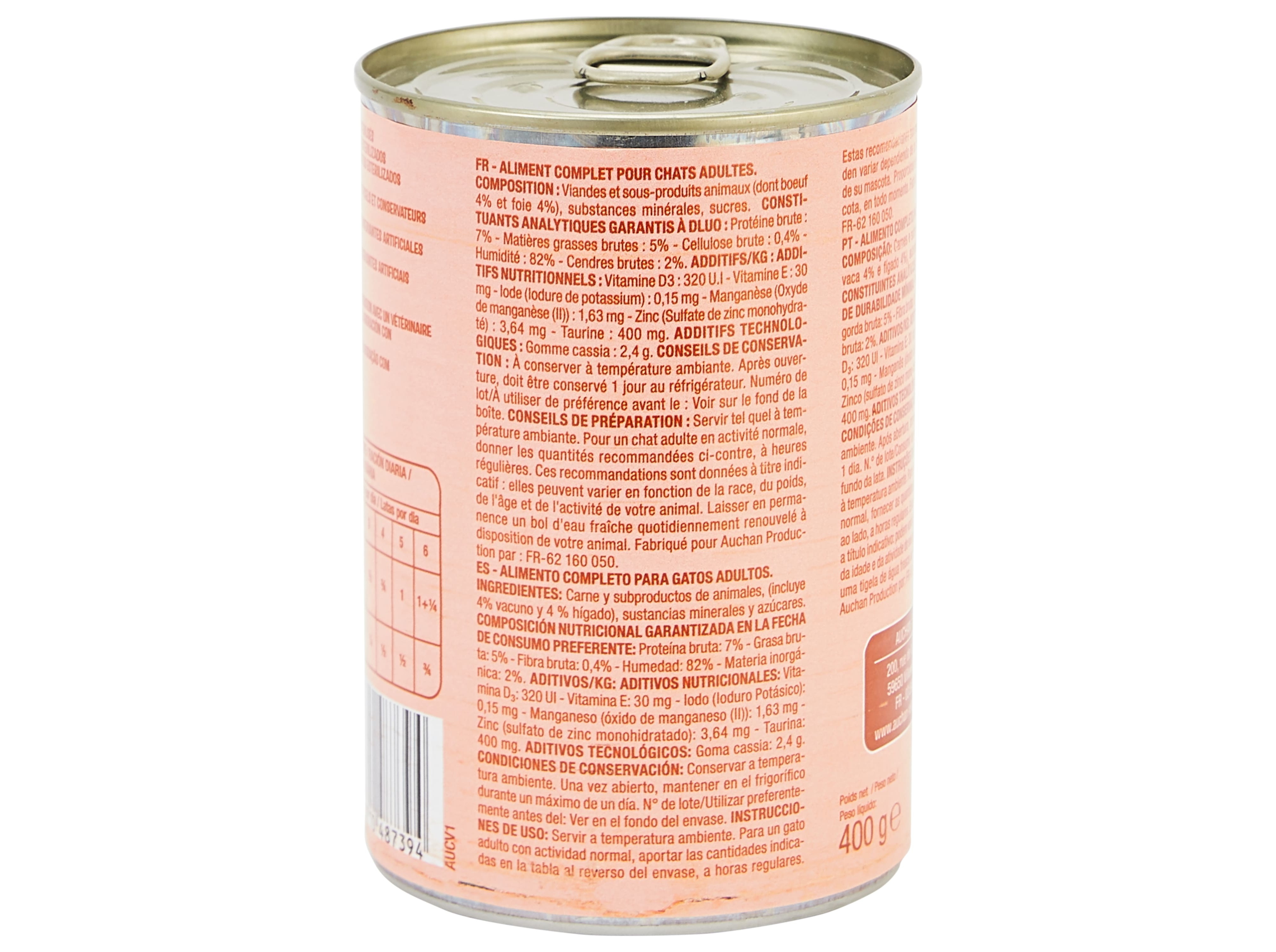 COMIDA HÚMIDA PARA GATO AUCHAN PEDAÇOS EM GELEIA COM VACA E COM FÍGADO 400G