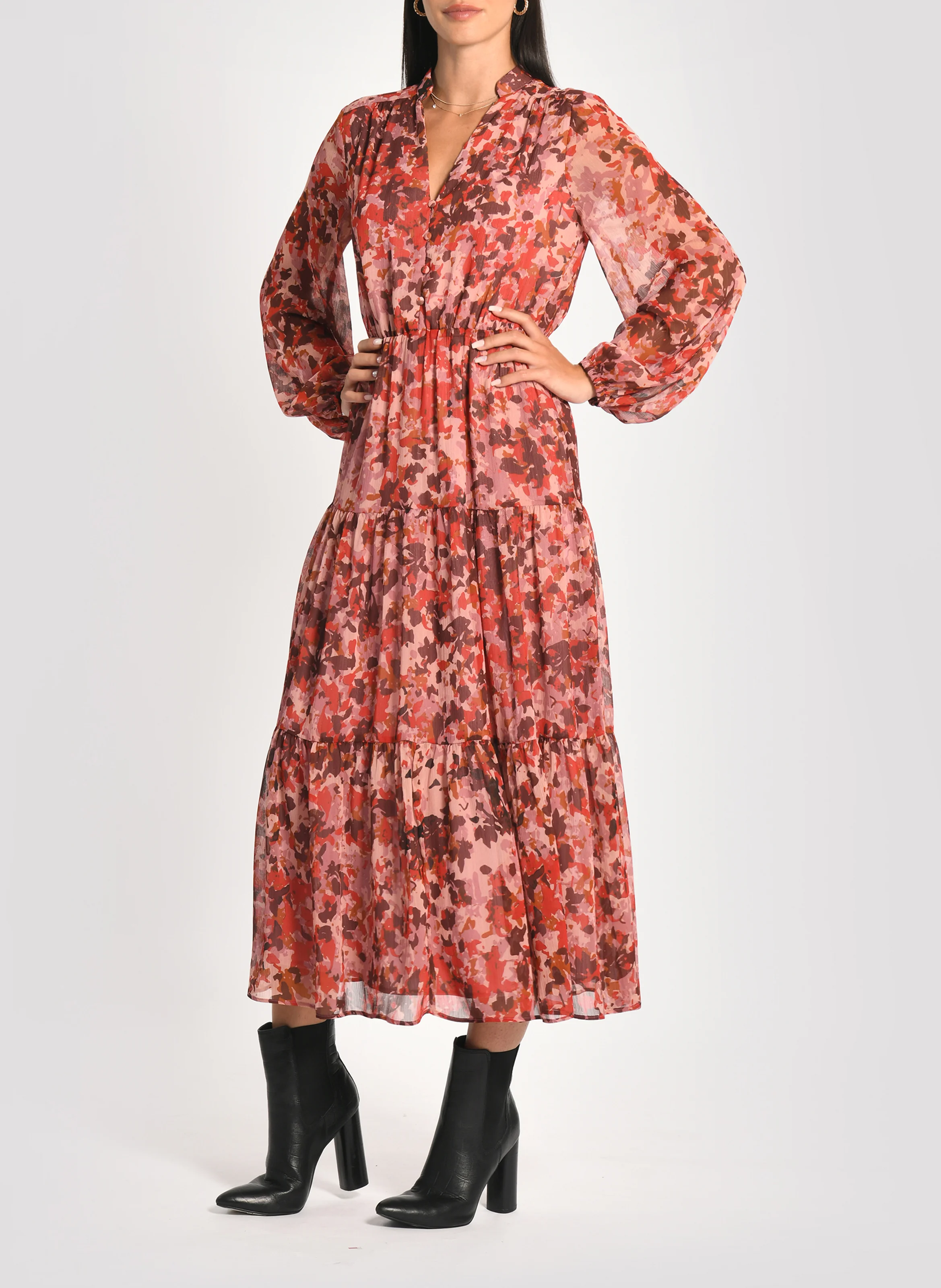 CONSTANCE - Robe longue col V | Multicolore