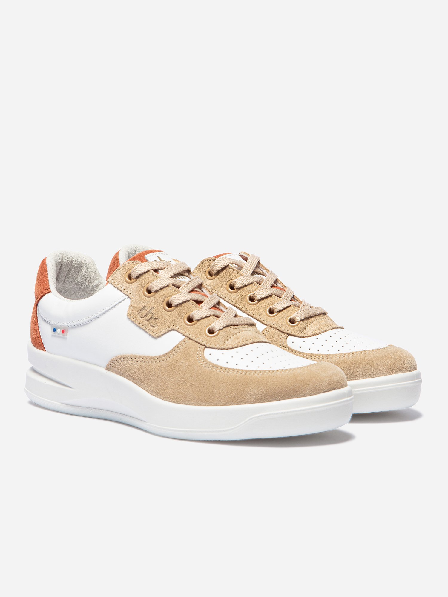 Baskets Femme Fabriquées en France Cuir Beige et Blanc
